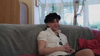 A hot slut's couch interview turns into taking two cocks!